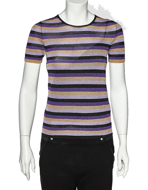 Multicolor Striped Lurex Knit Crewneck T-shirt