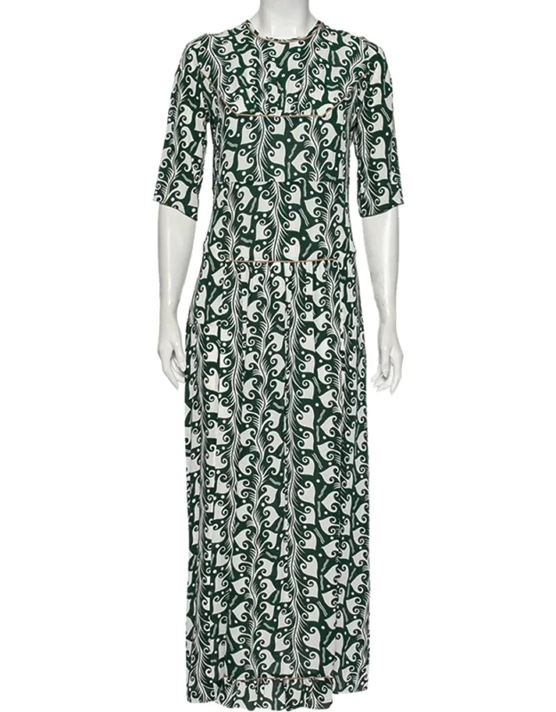 Printed Crepe Pleated Front Detailed Maxi Dress