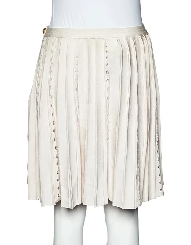Light Pink Perforated Knit Faux Wrap Skirt