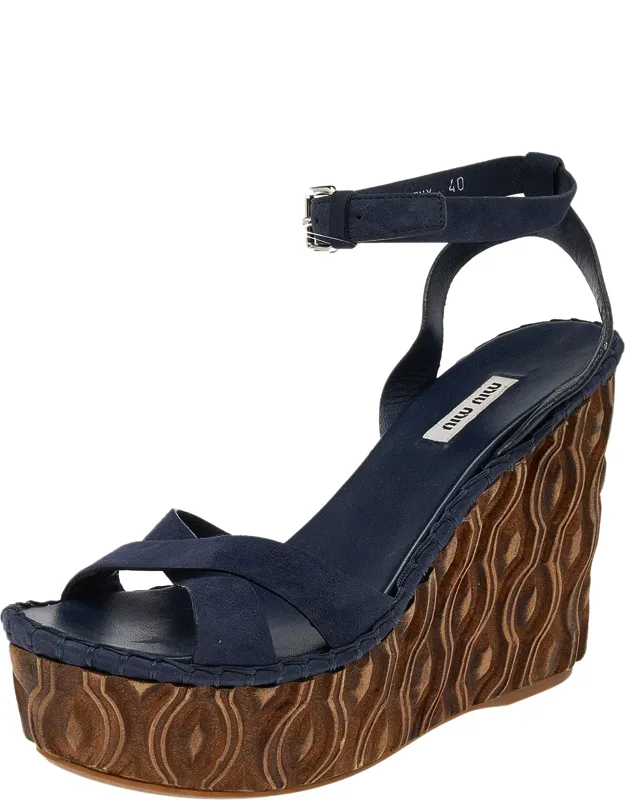 Suede Wedge Platform Ankle Strap Sandals