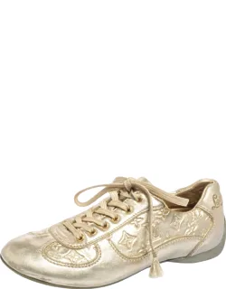 Metallic Gold Monogram Embossed Leather Sneakers