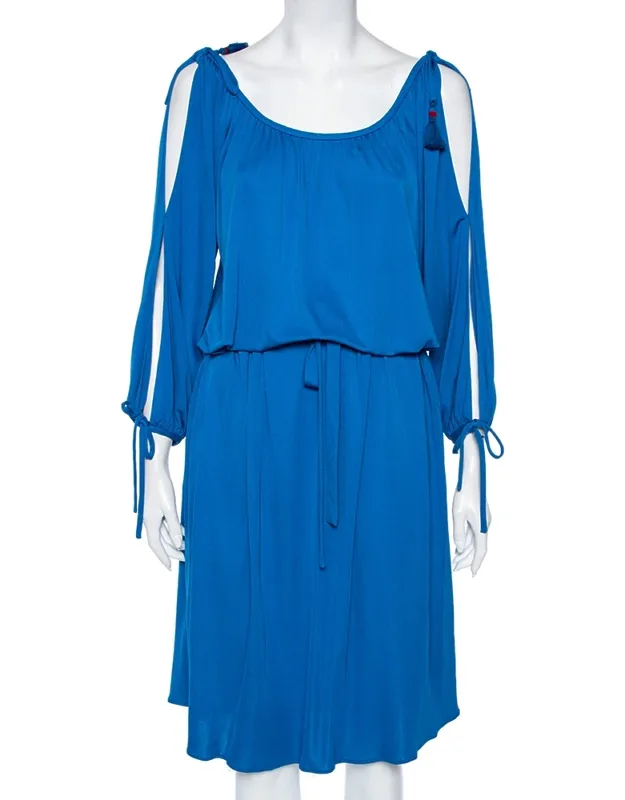 Jersey Cold Shoulder Tassel Tie Detailed Belted Dress