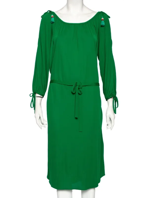 Jersey Cold Shoulder Tassel Tie Detailed Belted Dress