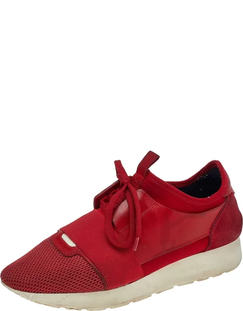 Mesh And Leather Race Runner Low Top Sneakers