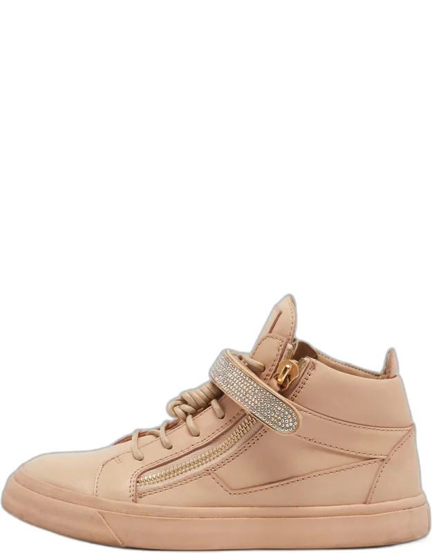 Leather Crystal Embellished High Top Sneakers