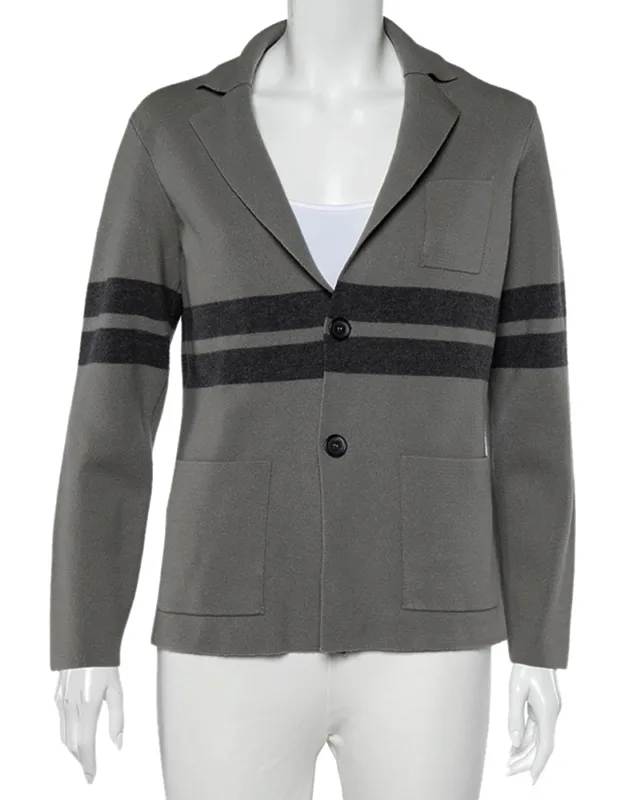 Wool Stripe Detailed Button Front Cardigan