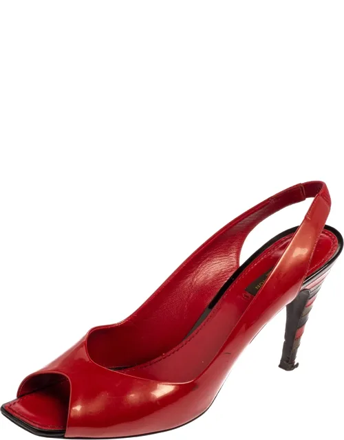 Peep Toe Sandals With Slingback And Decorative Heels