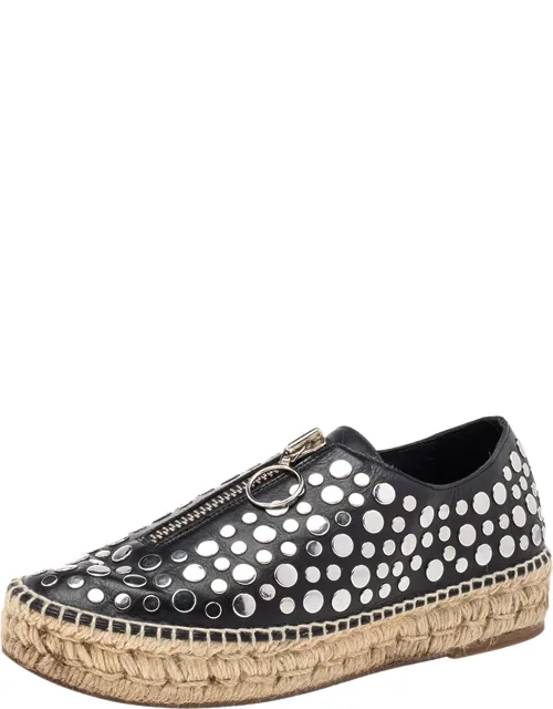 Embellished Leather Platform Espadrille Flats