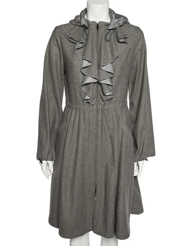 Wool And Cashmere Ruffled Neck Hooded Coat