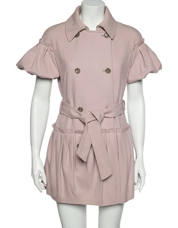 Wool Pleated Detailed Double Breasted Belted Coat