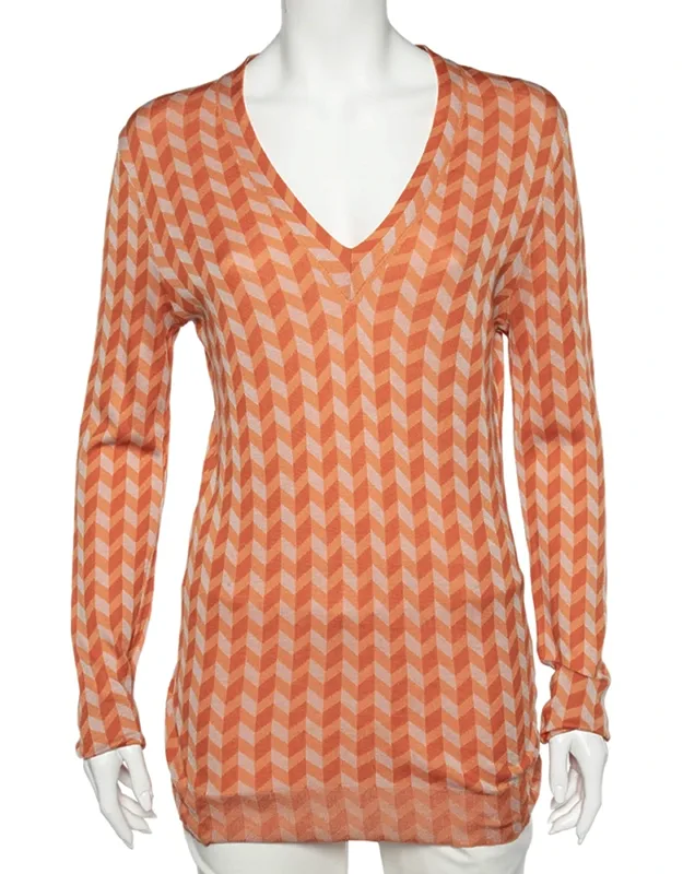 Chevron Knit V-neck Long Sleeve Sweater