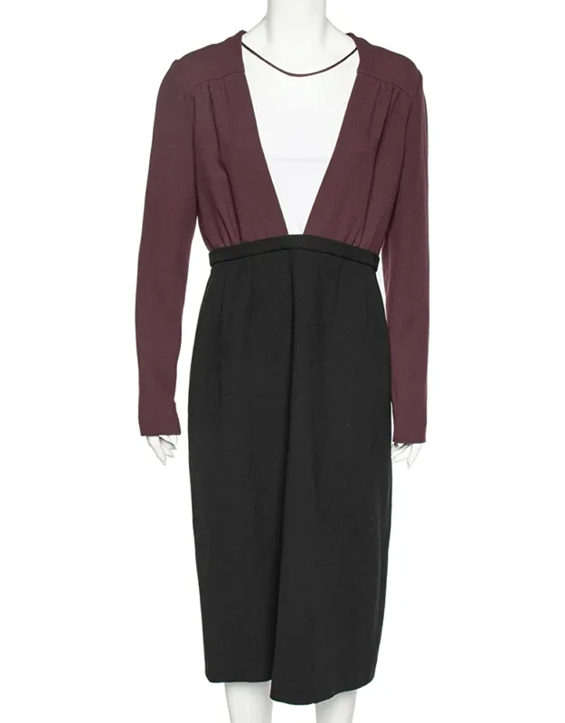 Textured Wool Plunge Neck Midi Dress