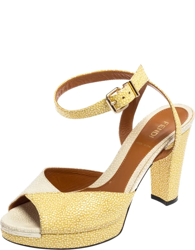 Stingray Embossed Leather Ankle Strap Platform Sandals