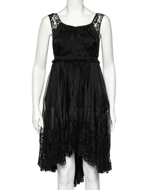 Sheer Silk Lace Trim Sleeveless Dress