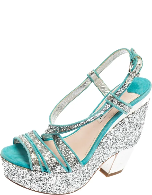 Suede And Glitter Ankle Strap Platform Sandals