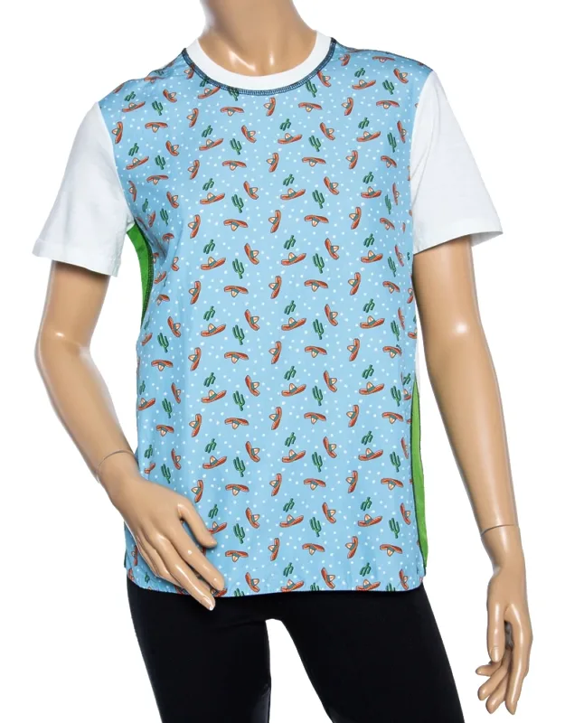 Colorblock Cactus Sombrero Print Cotton & Silk T-shirt