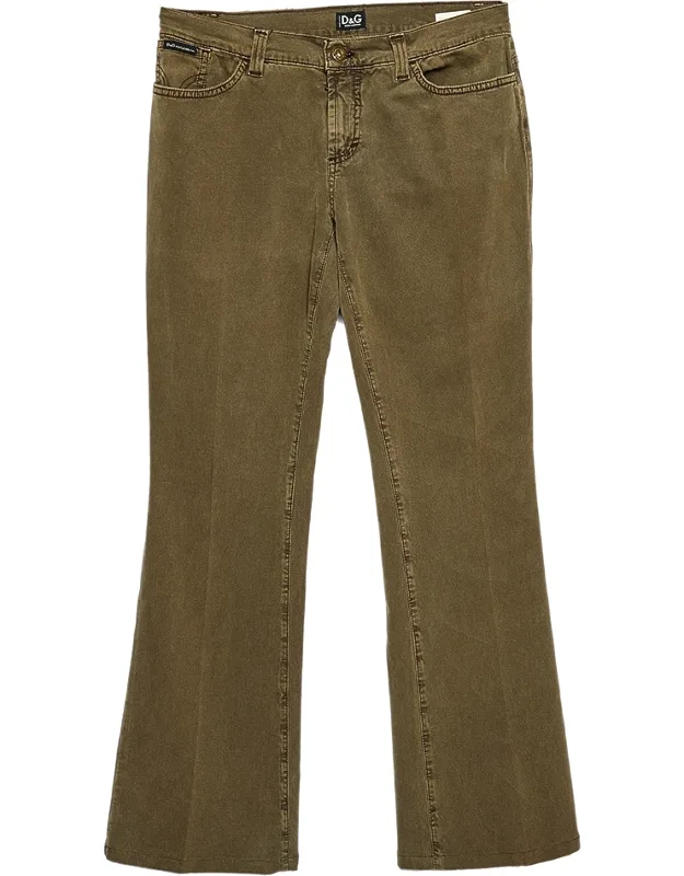 Olive Green Denim Flared Leg Jeans