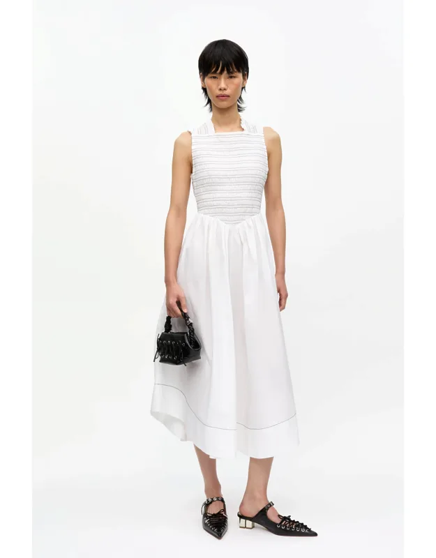 White Washed Stretch Cotton Smock Midi Dress
