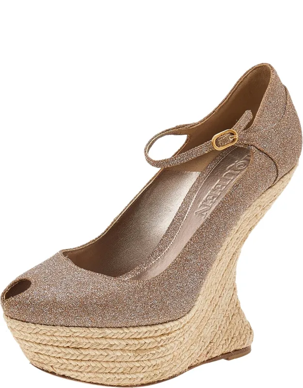 Glitter Ankle Strap Wedge Sandals