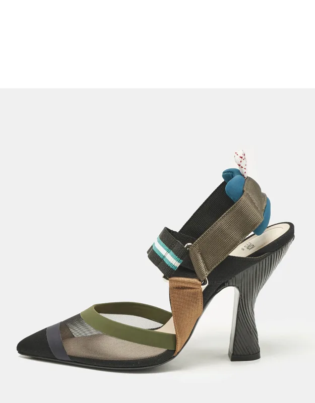 Multicolor Mesh And Fabric Colibri Slingback Pumps