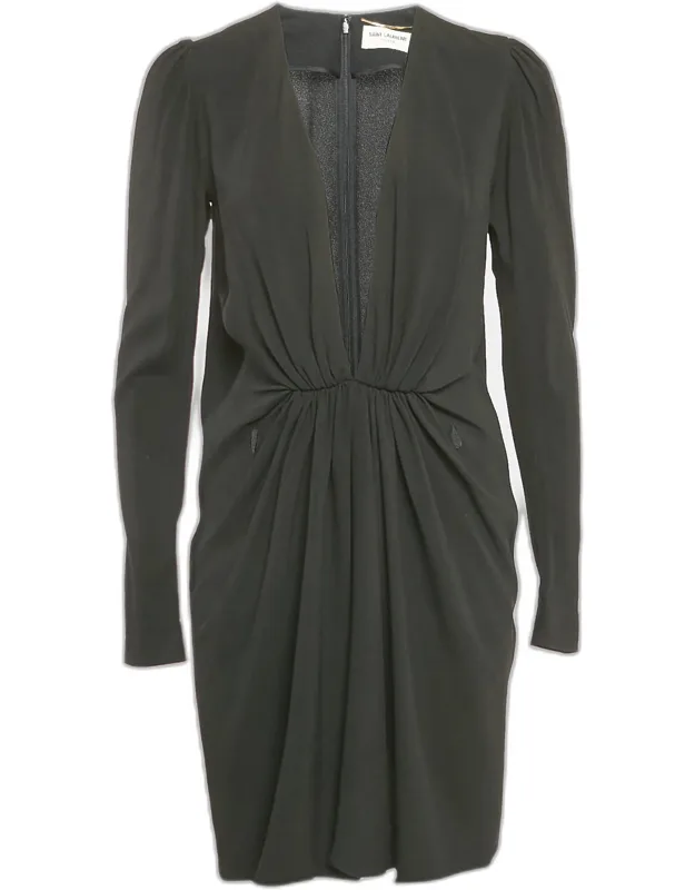 Crepe Plunging Neck Mini Dress