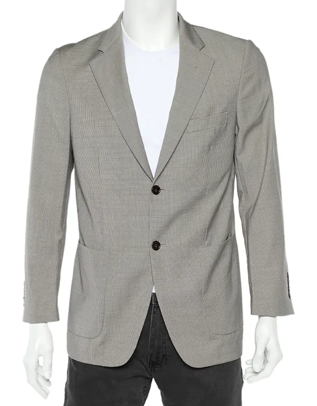 Checkered Wool Button Front Blazer