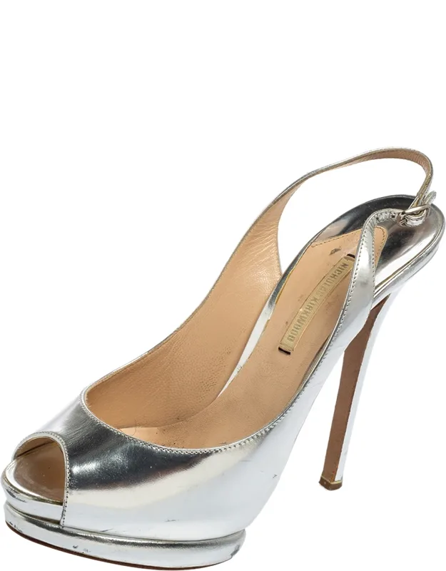 Glossy Leather Peep Toe Slingback Sandals