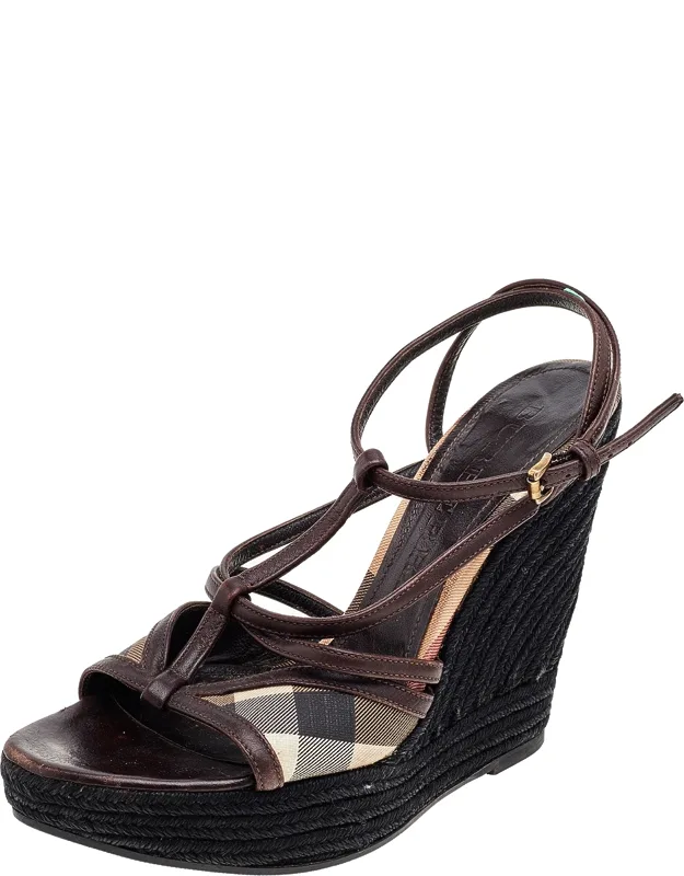 Canvas And Leather Wedge Sandals