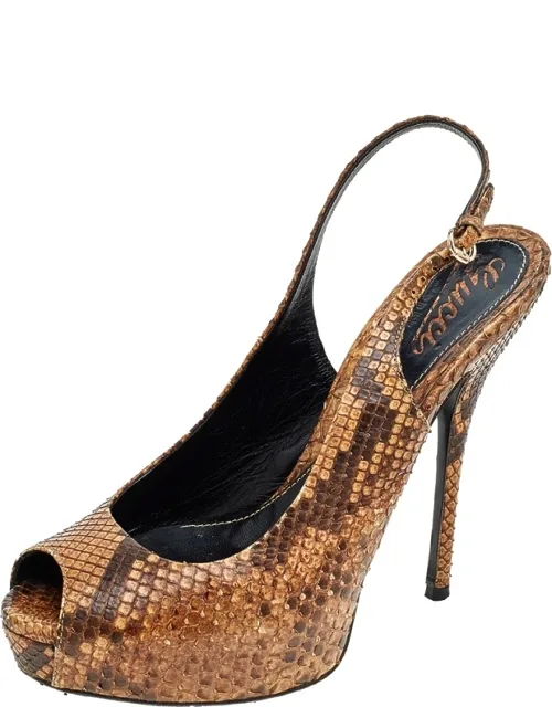Python Leather Slingback Sandals
