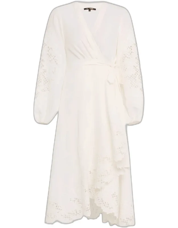 Embroidered Lace-inset Midi Wrap Dress