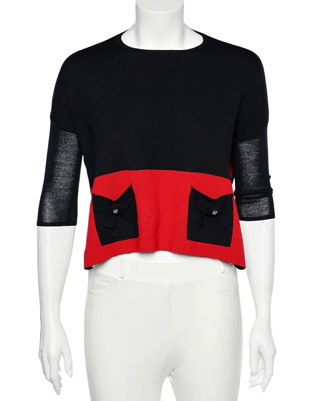 Color Block Wool Knit Side Slit Detail Sweater