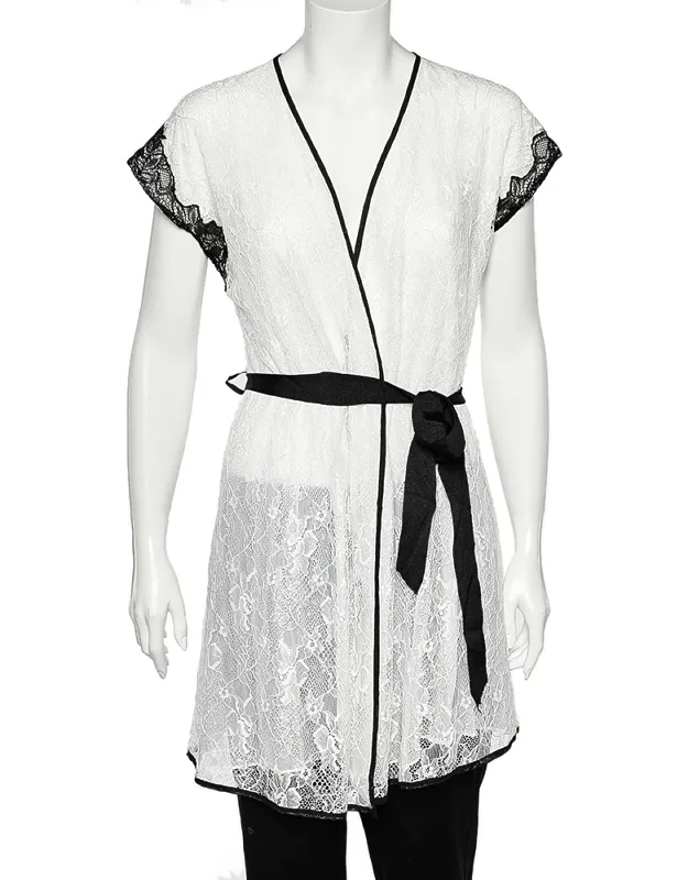 Monochrome Lace Nightwear Wrap Dress