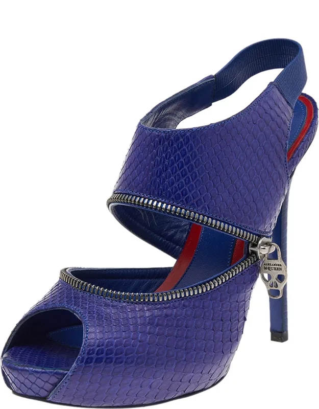 Python Leather Sling Back Sandals