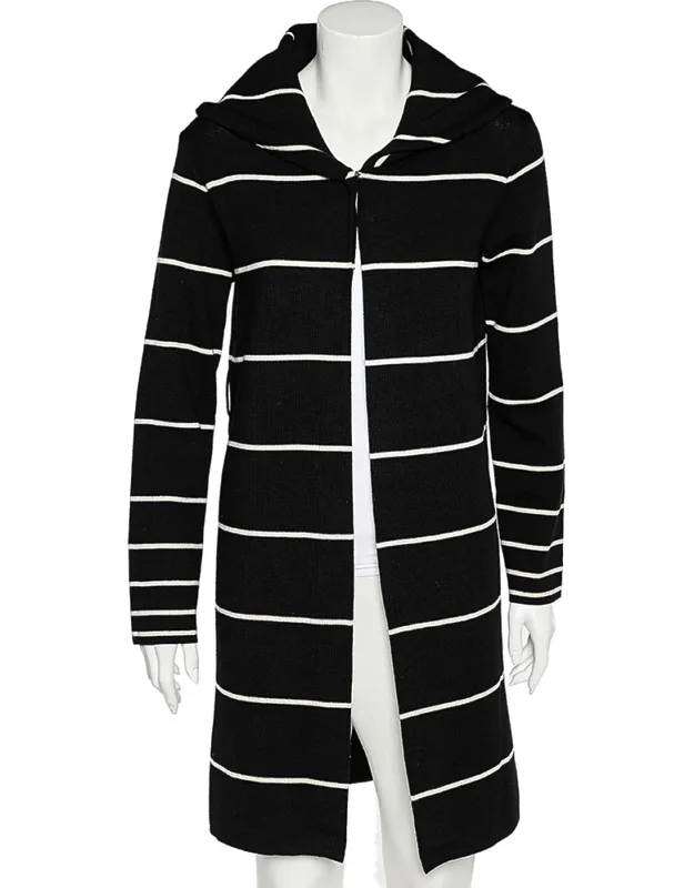 Striped Wool Hooded Mid Length Overcoat