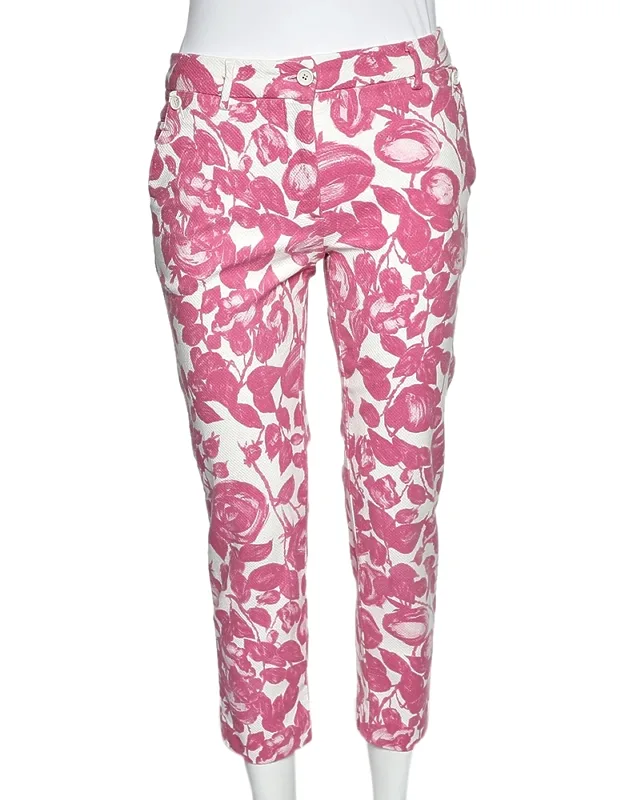 Floral Printed Textured Cotton Tapered Leg Pants