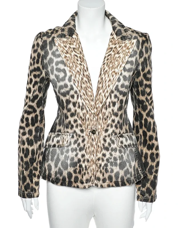 Animal Printed Denim Button Front Blazer