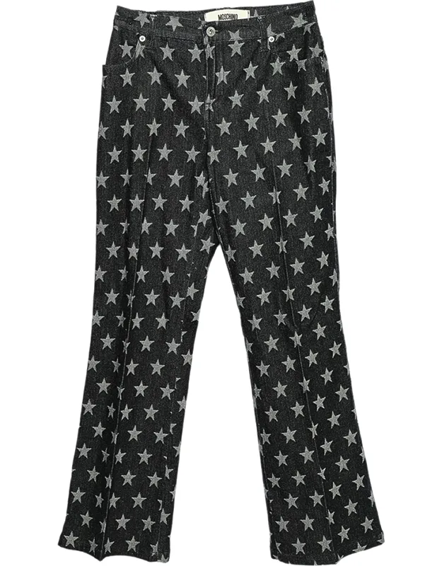 Star Print Denim Flared Leg Jeans