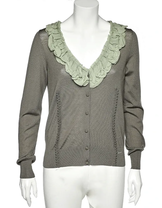 Wool & Silk Ruffle Neck Cardigan