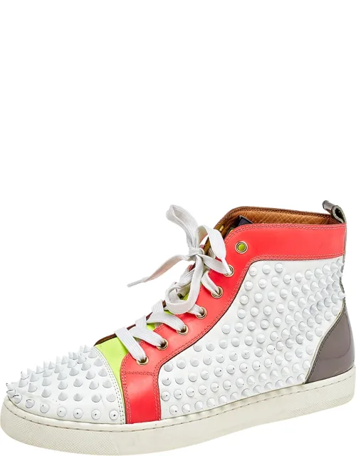 Multicolor Leather And Patent Lace Up High Top Sneakers