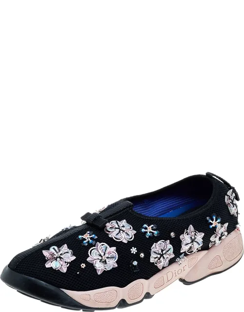 Black Mesh Fusion Slip On Sneakers With Rubber Soles And Trendy Detailing