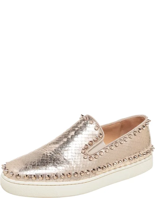 Gold Python Embossed Leather Spike Slip-on Sneakers