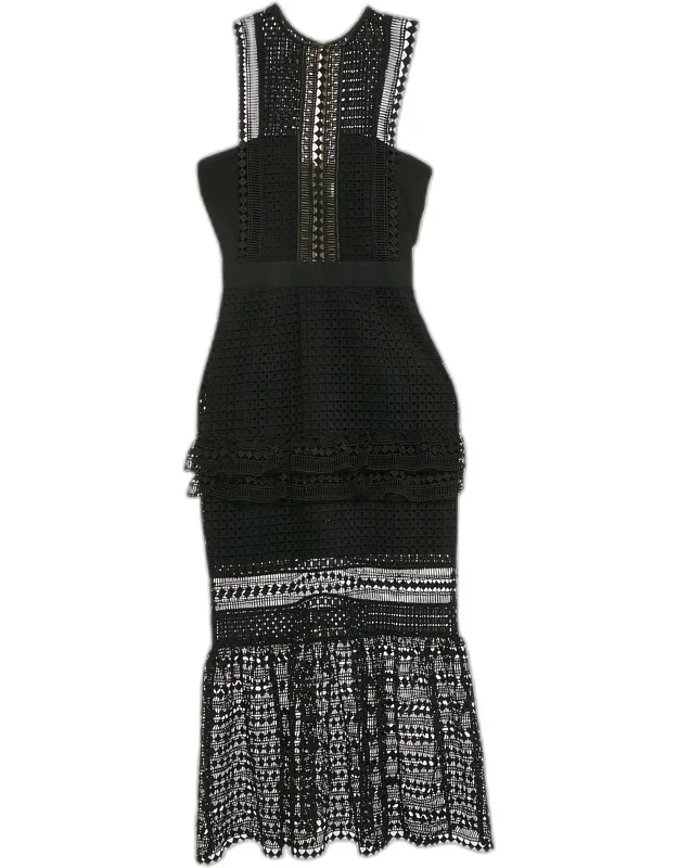Guipure Lace Tiered Midi Dress