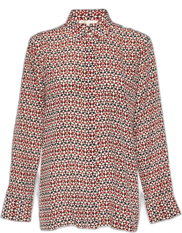 Tricolor Geometric Print Silk Button Front Shirt