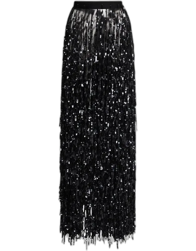 Sequin Fringe Maxi Pencil Skirt