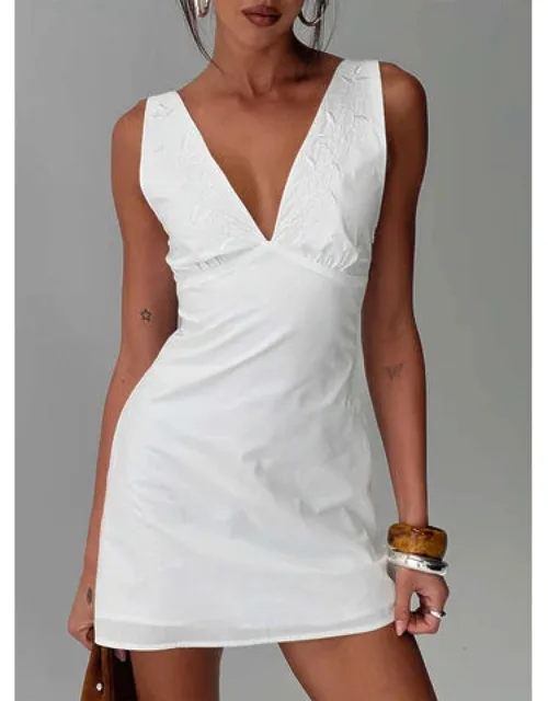 Florien Broderie Mini Dress V-neckline Gathered Ruched Bust