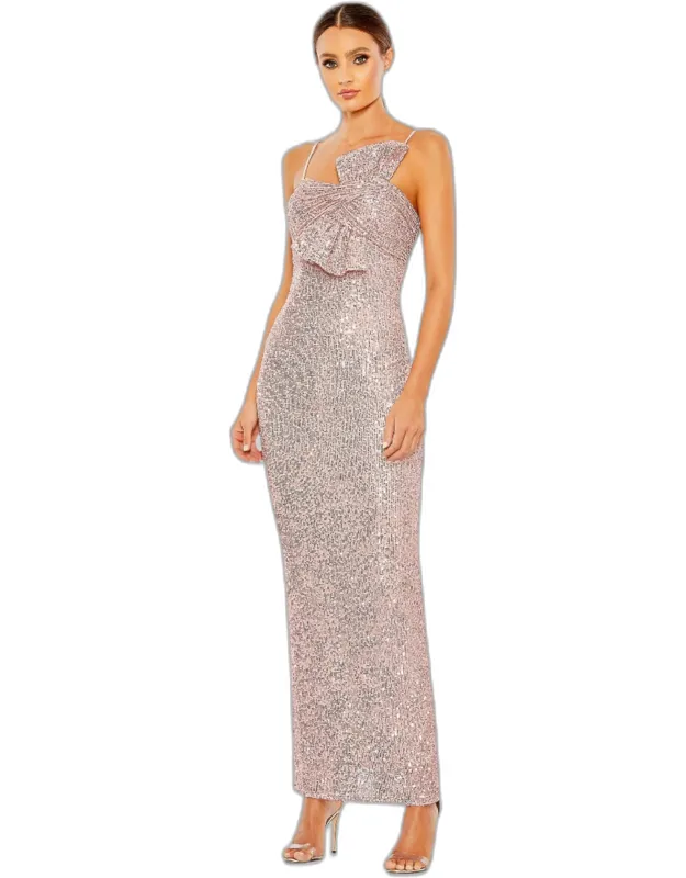 Sequined Strapless Faux Bow Column Evening Wedding Guest Dress