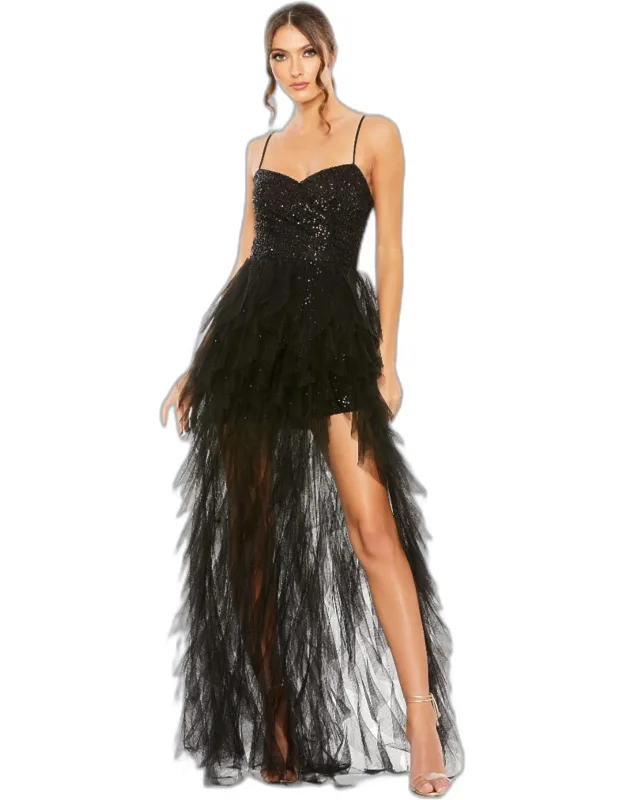 Sequin Prom Dress With High Low Ruffled Skirt
