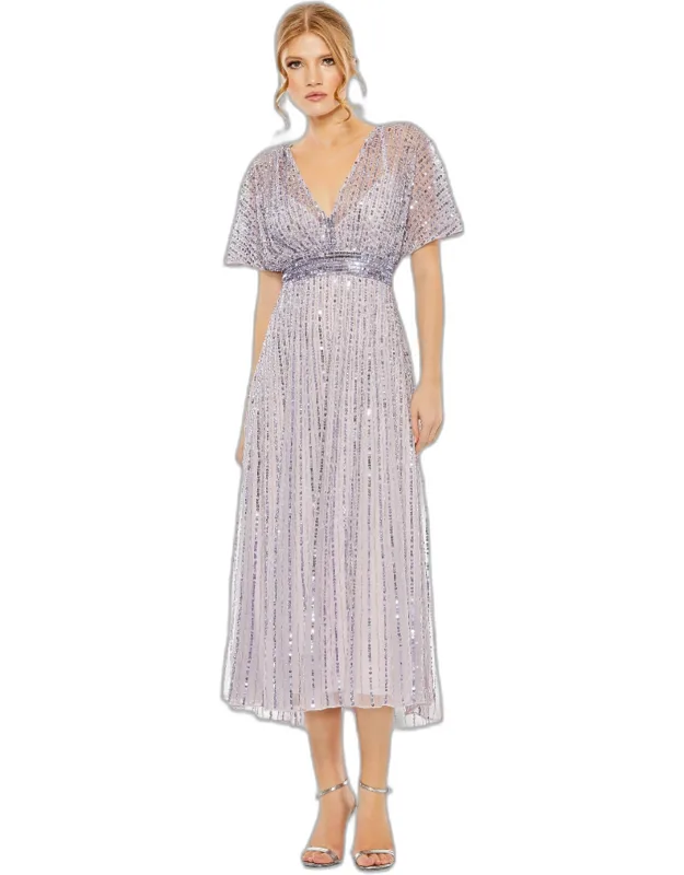 Mac Duggal A Line Dress With Flattering A-line Silhouette And Comfortable Short Sleeves