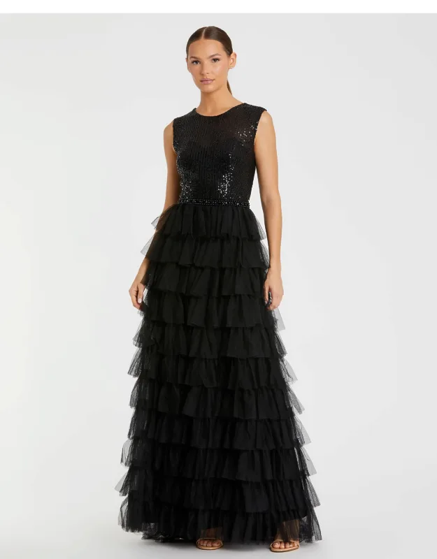 Ruffle Tiered High Neck Sequined Wedding Guest Dress