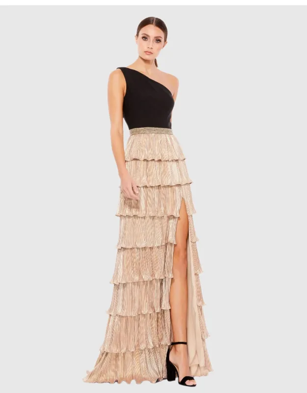 One Shoulder Ruffle Tiered Evening Prom Dress
